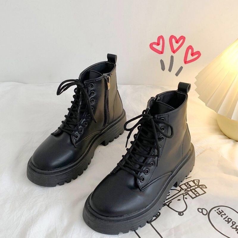 Giày boot nữ ulzzang cao cổ khóa cạnh chất liệu da cao cấp phong cách hàn quốc trẻ trung cá tính dễ phối đồ HARINA GD003