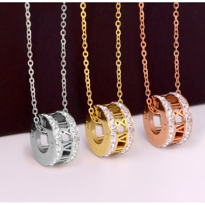 Dây chuyền nữ titan lồng khoen tròn la mã siêu đẹp, bền màu, chuẩn thời trang