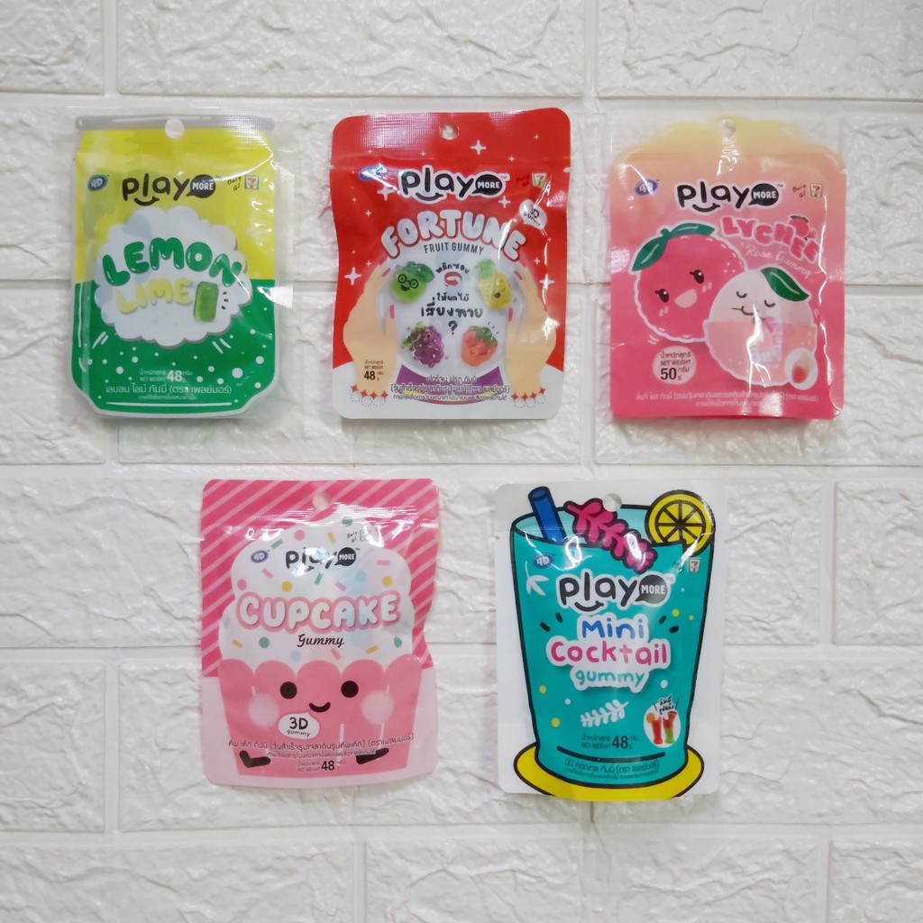 Kẹo dẻo Play gummy siêu hot hit đủ vị: Lemon lime 4D - Cupcake - Mini Cocktail - Fortune - Lychee Ro