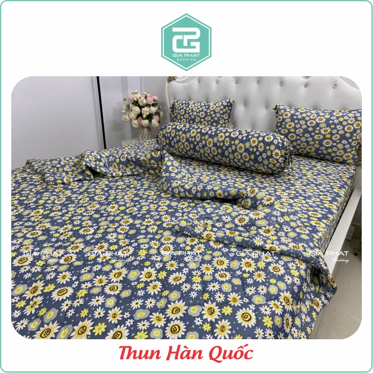 Bộ ga gối Thun Lạnh Hàn Quốc { 4 Món } họa tiết Bông Cúc ( 1 ga bọc + 2 vỏ gối nằm + 1 vỏ gối ôm ) | BigBuy360 - bigbuy360.vn