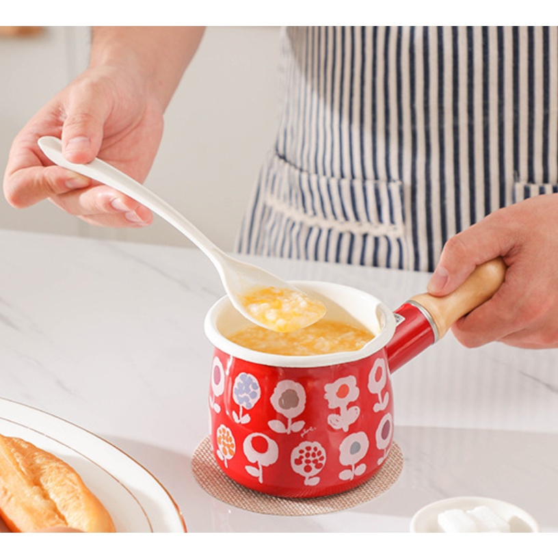 Nồi nấu bột cho bé xoong quánh bột nấu cháo thức ăn dặm men sứ an toàn có tay cầm gỗ chống nóng 600ml AD04 Homedy kids