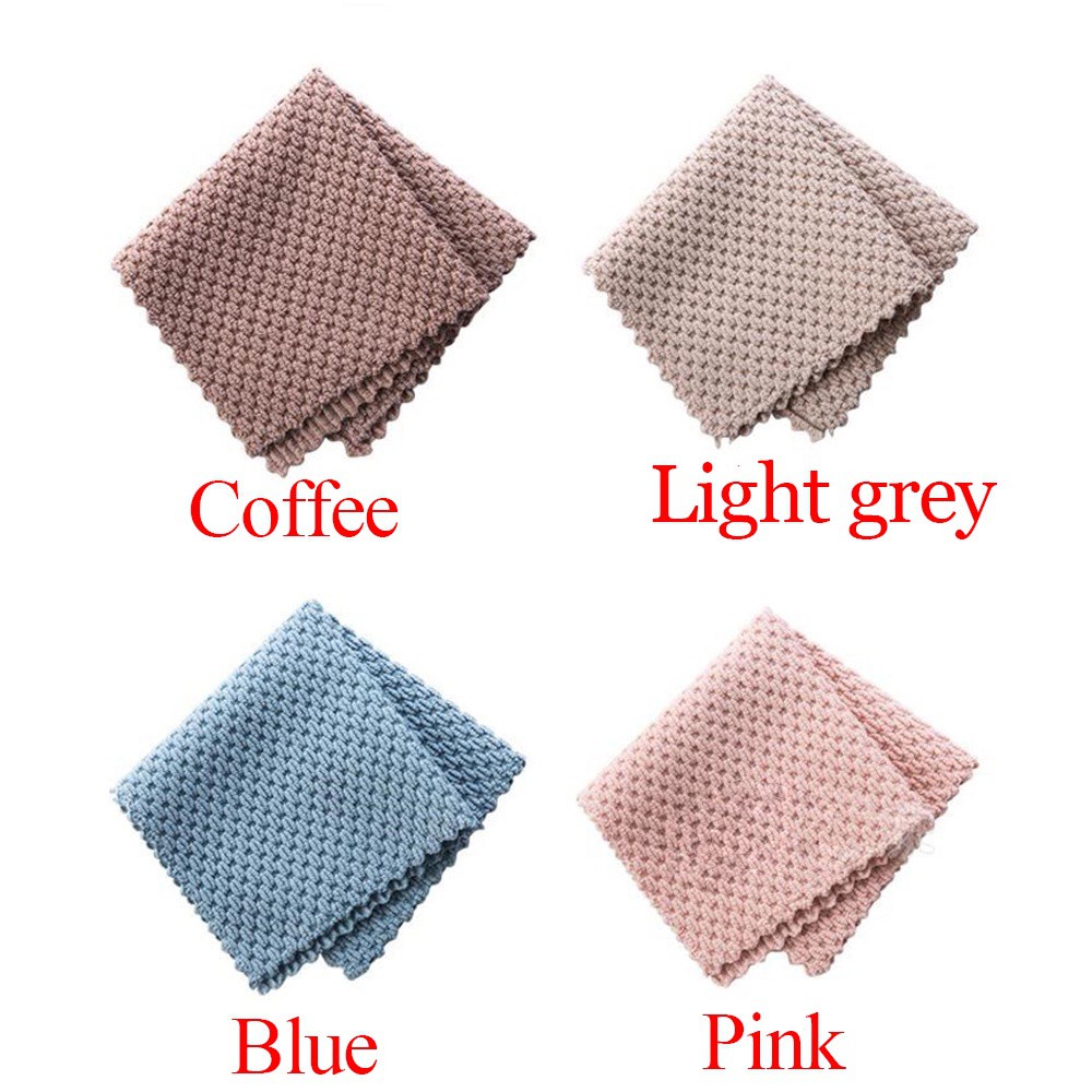 FUTURE 1/2Pcs Absorbent Washing Towel Microfiber Scourig Pad Cleaning Cloth Dishcloth Kitchen Supplies Household Almond Flannel Rags Washing Dish Cloth/Multicolor