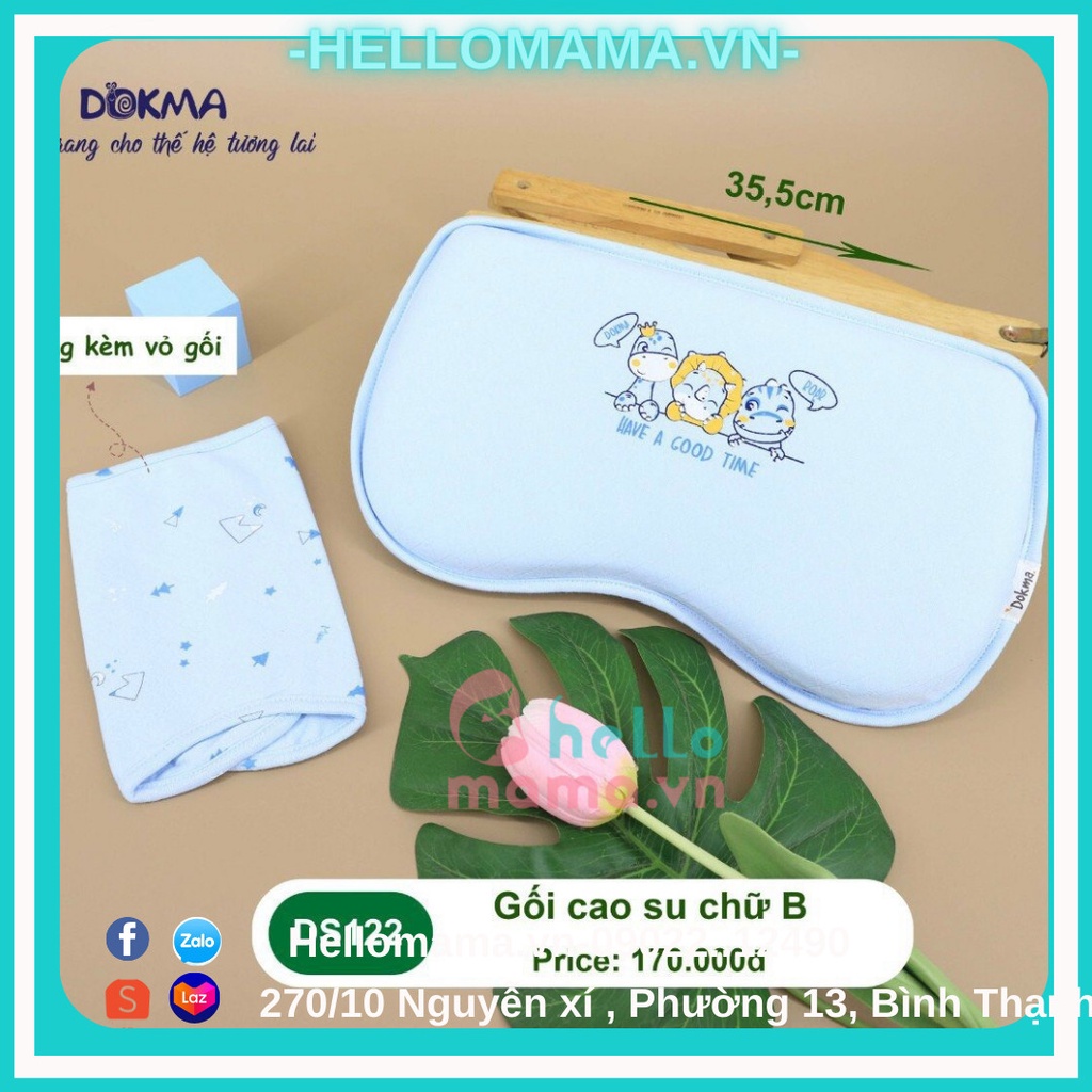 Gối Cao Su Non Chữ B DOKMA, Chống Bẹp Đầu Cho Bé [Tặng Vỏ Gối]