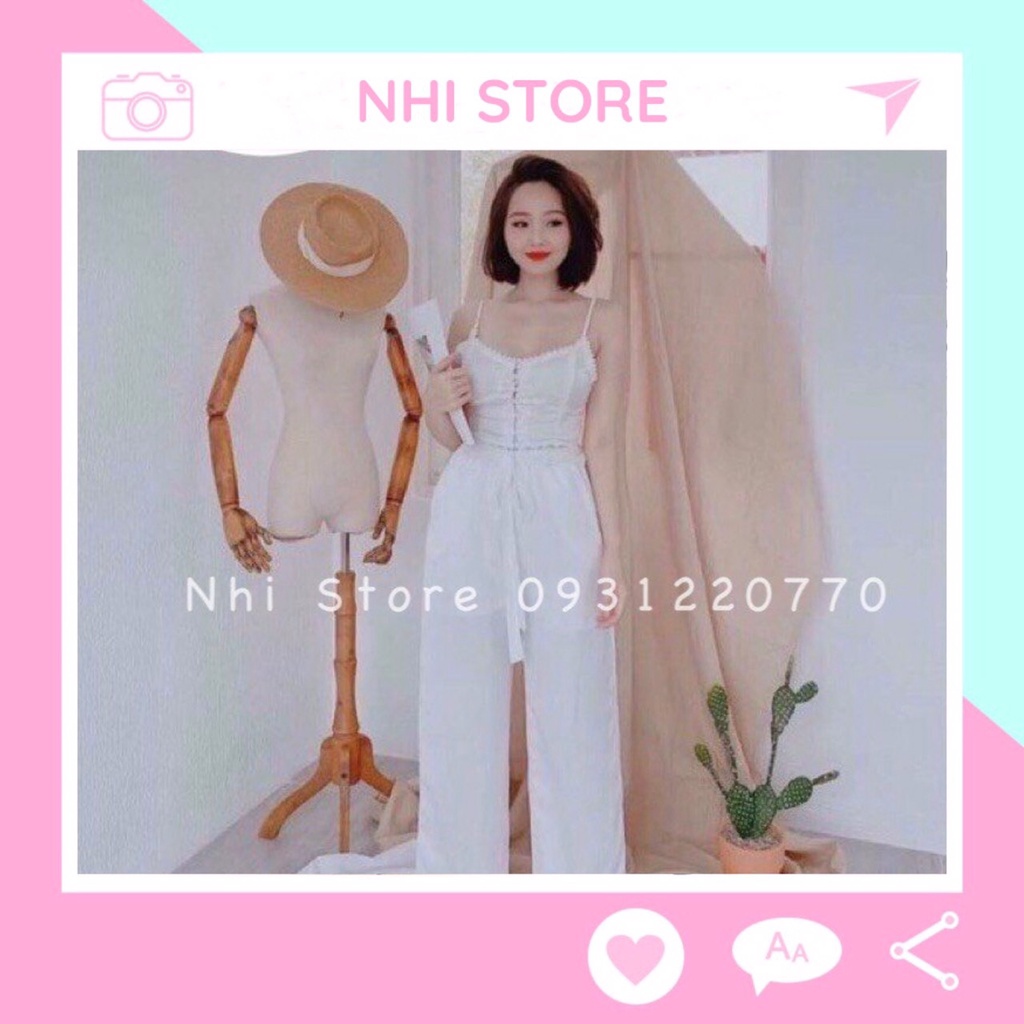 Set Bộ Kiểu NHISTORE Bộ Dài Quần Ống Rộng Áo Croptop 2 Dây Có Mút Ngực Phối Ren Lưng Sau Dún Thun Dưới 57Kg