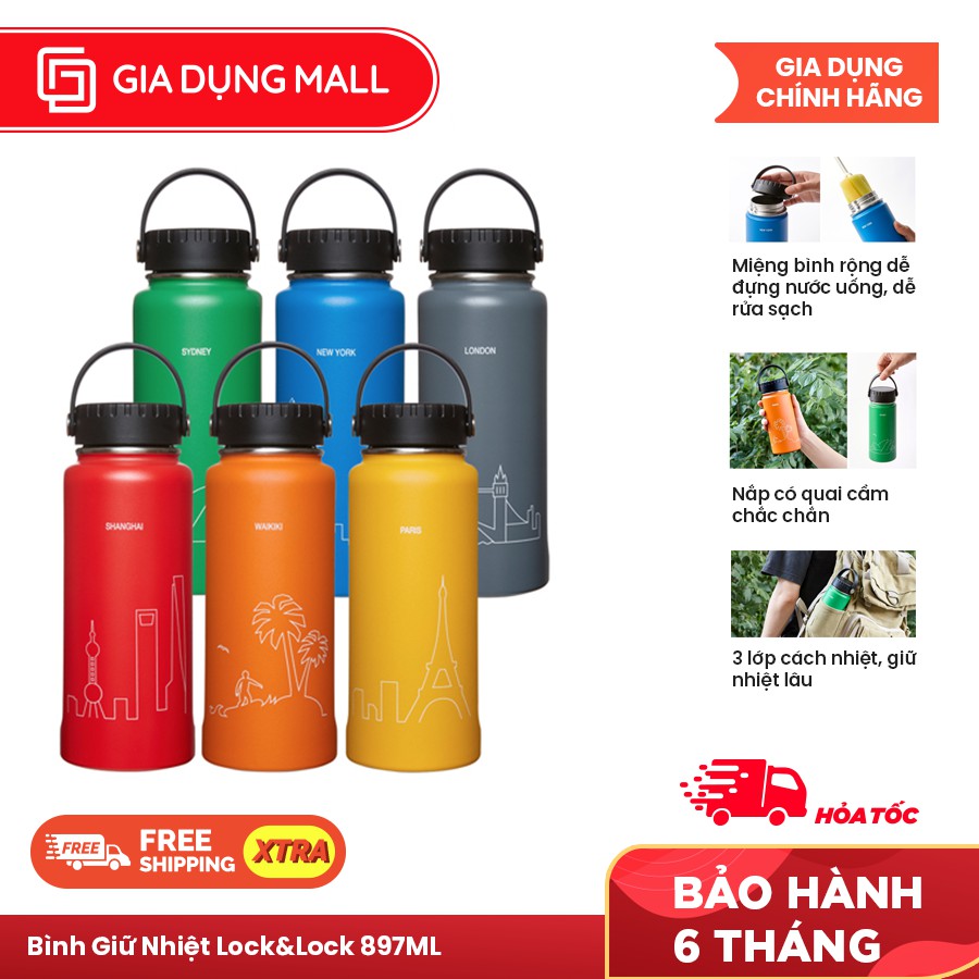 Bình Giữ Nhiệt Lock&amp;Lock Riga Tumbler 897ml LHC4160 Chính hãng. Nắp 3 lớp, giữ nhiệt tối đa. Thiết kế 6 màu năng động