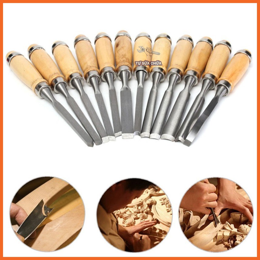 Bộ 12 mũi dao đục gỗ,khắc gỗ, tiện gỗ đa năng cao cấp Dành Cho Thợ Mộc, Thợ Điêu Khắc, Bền Đẹp, Sắc Bén