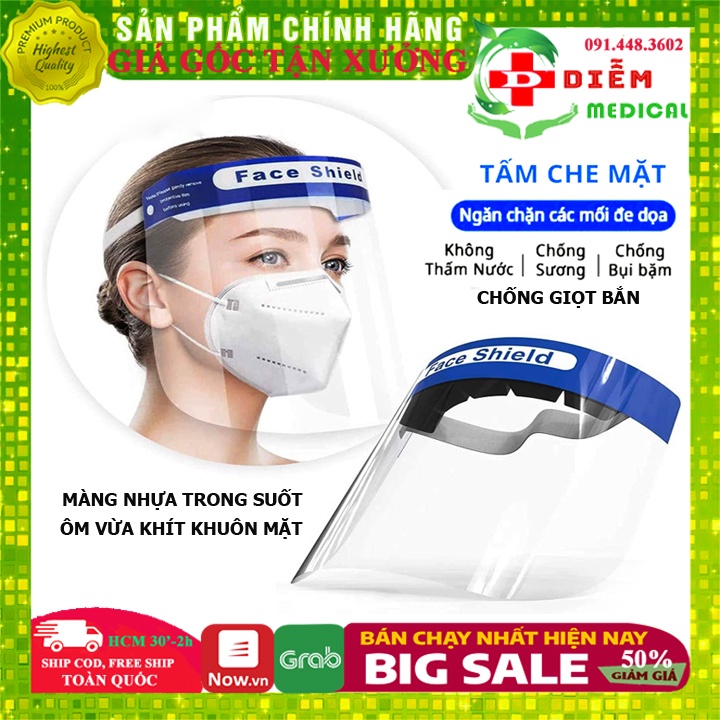 Kính Chống Giọt Bắn Face Shield, Kính Bảo Hộ, Mặt Nạ Mũ Tấm Chắn Chống Dịch Xốp PET Trong Suốt Chính Hãng An Toàn