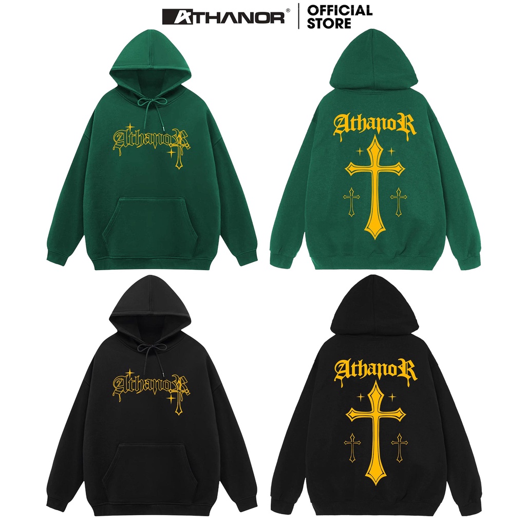 Áo hoodie local brand ATHANOR chất nỉ bông cotton 100% premium tay bồng form rộng mẫu thập giá vàng