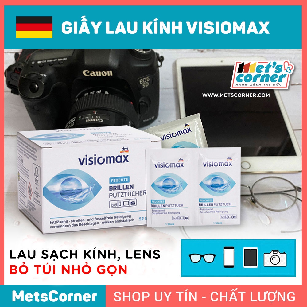 Giấy lau kínhgiấy lau lens máy ảnh Điện thoại Visiomax [52 miếng]