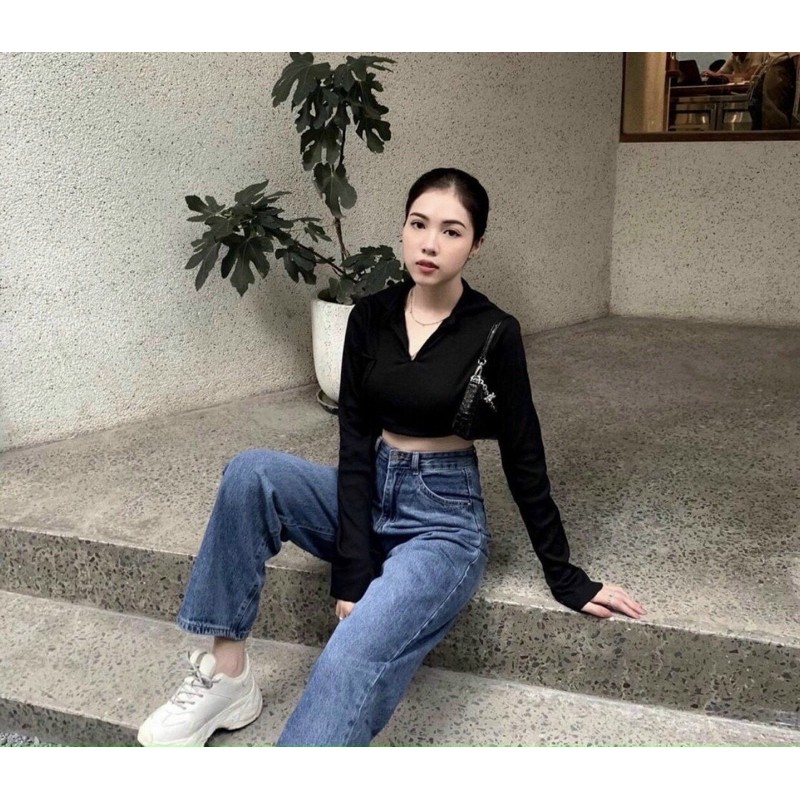 Áo croptop thun gân len tăm cổ timgb/na