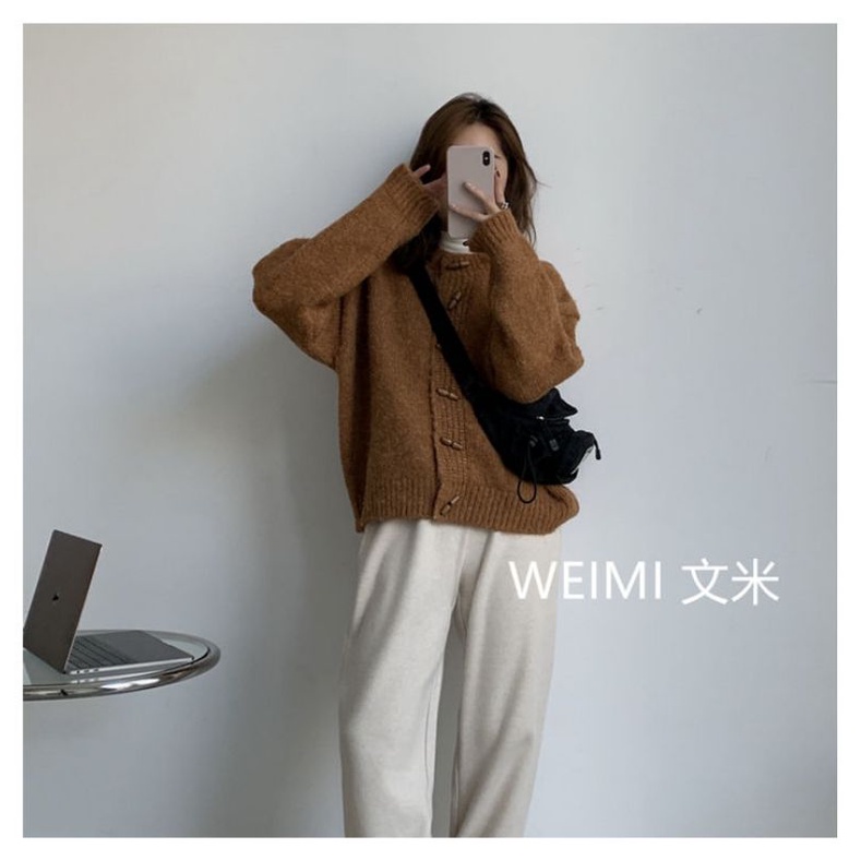 Áo len cardigan cài 6 khuy gỗ chéo - áo len dày dặn