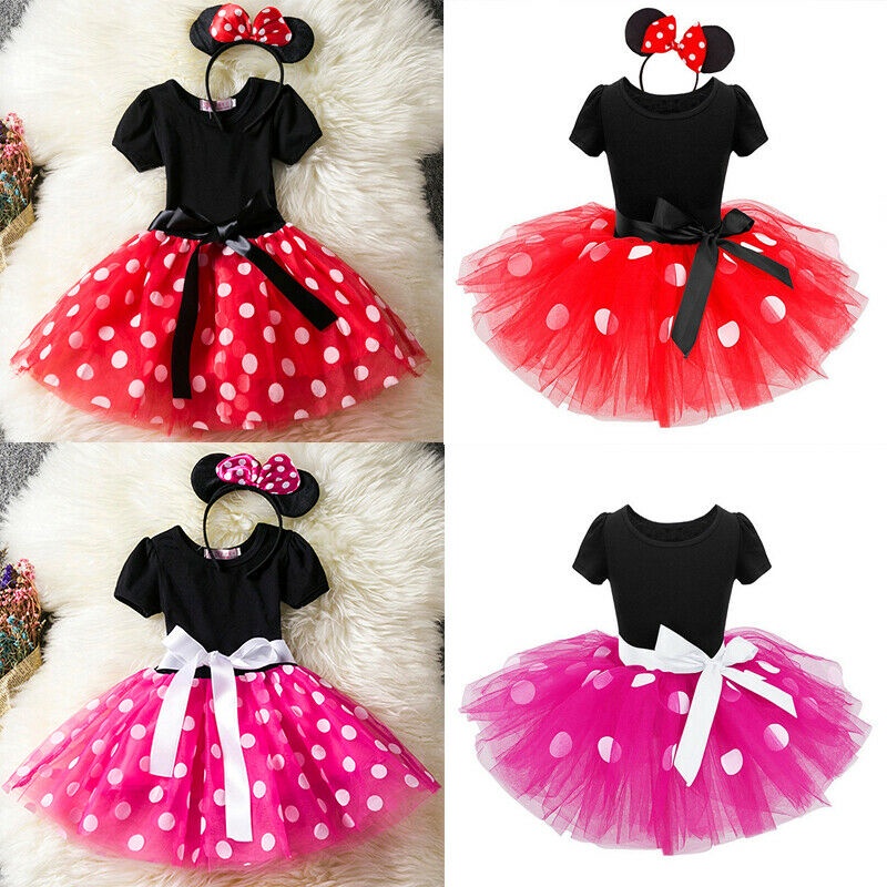váy liền Đầm Xòe Tutu Màu Đỏ In Hình Chuột Minnie Thoải Mái Thời Trang Dự Tiệc Cho Bé Gái