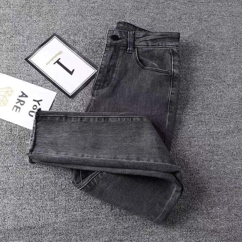 [Size 60kg -&gt; 95kg] Quần Dài Jean 2 Màu Đen/ Màu Xám - Tua Lai - Co Giãn Mạnh - Lưng Siêu Cao