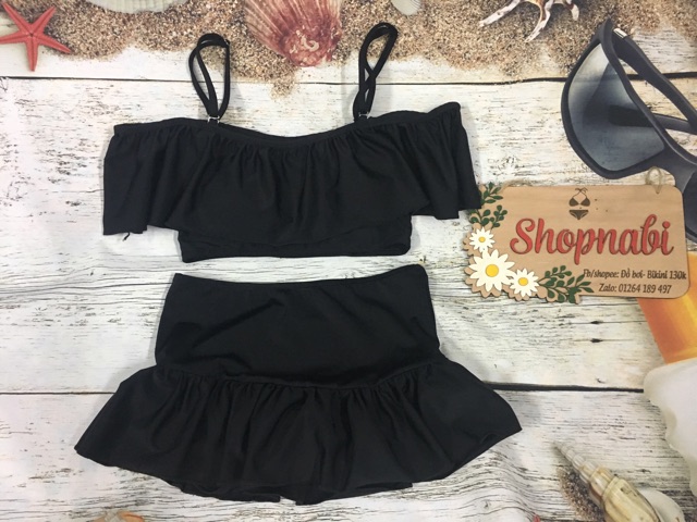 Set bikini rớt vai đen