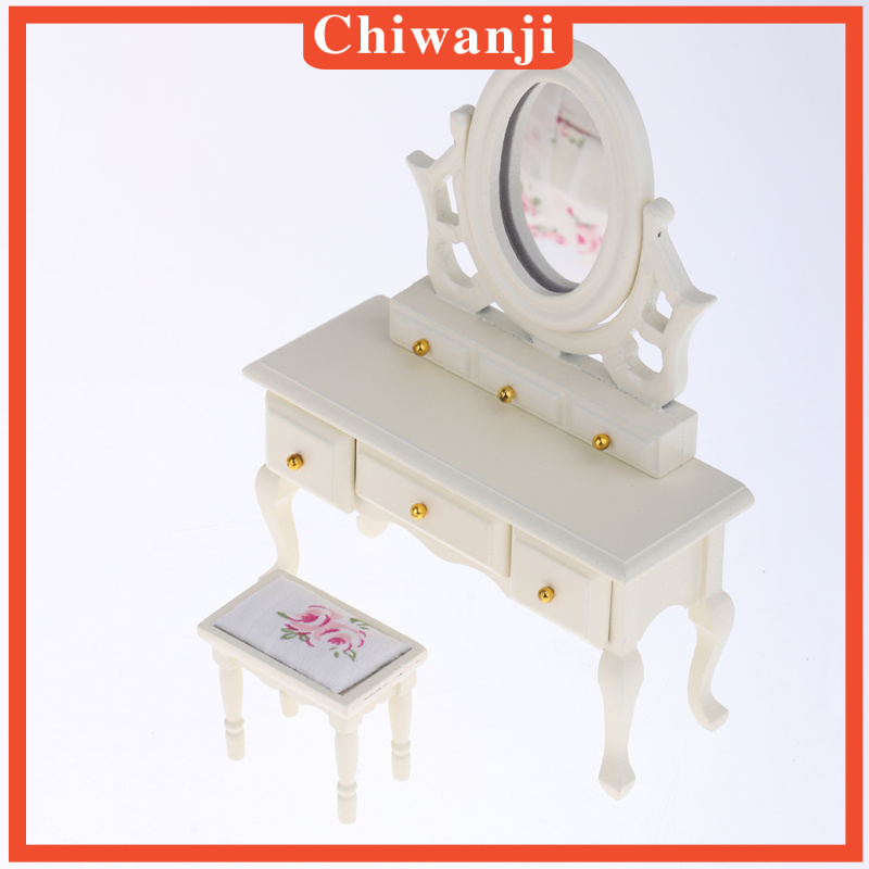 Bộ 6 Đồ Nội Thất Phòng Ngủ Bằng Gỗ Màu Trắng Tỉ Lệ 1: 12 Dùng Trang Trí Nhà Búp Bê