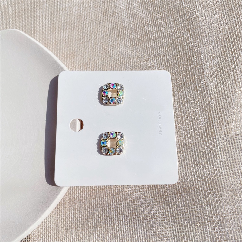 Khuyên tai kẹp không bấm lỗ chốt cố định K192 bằng hợp kim mạ vàng hình vuông đính hạt đá dáng ngắn Leous Accessories