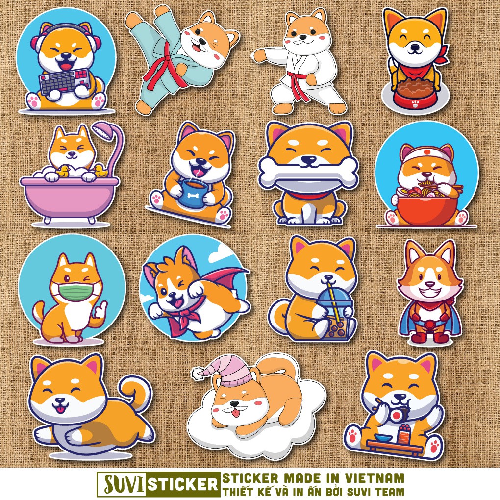 50 Sticker Cute Shiba chống nước sticker dán laptop, điện thoại, đàn guitar, mũ bảo hiểm, vali. MSP: A24