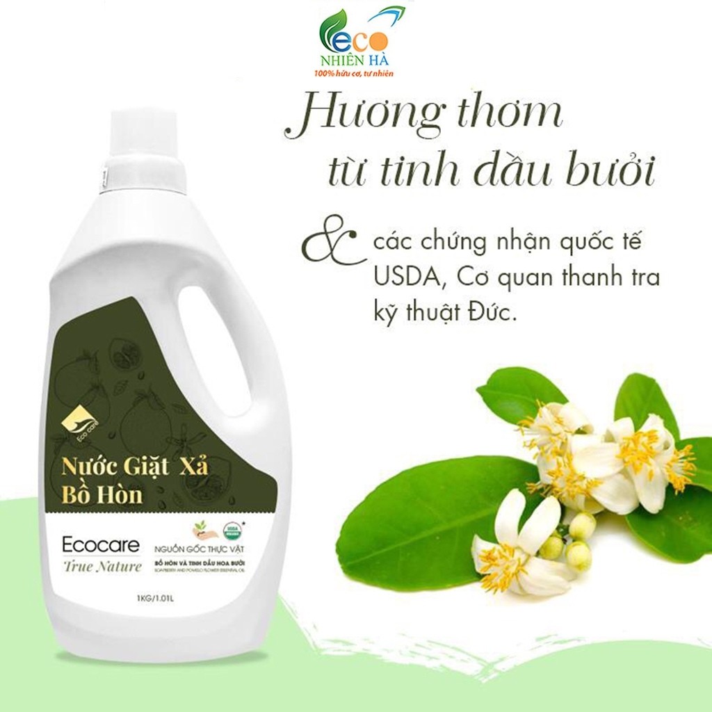 Nước giặt xả hữu cơ bồ hòn hoa bưởi, an toàn trẻ nhỏ ECOCARE 2L, không phai quần áo, không bong tróc da tay