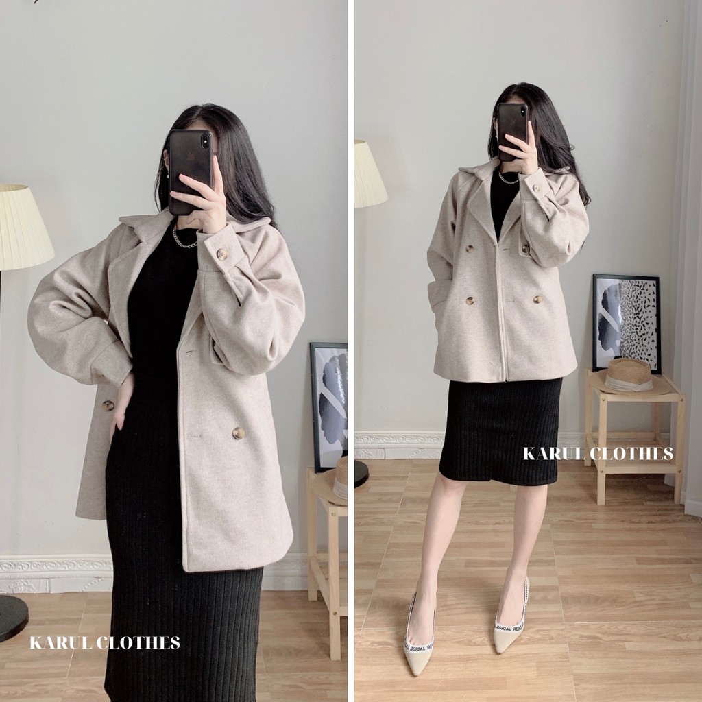 Áo khoác nữ dạ cổ vest có đai , 4 khuy  kiểu  hàng hàn quốc , áo khoác nữ dạ 2 màu  be , kem  kiểu dáng blazer có đai