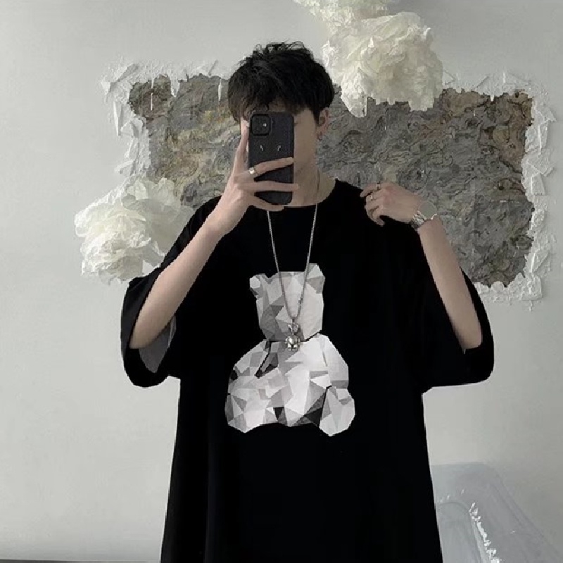 Áo Thun Tay Ngắn In Hình Gấu Hoạt Hình Size M-5XL Phong Cách Hàn Quốc Cho Nam