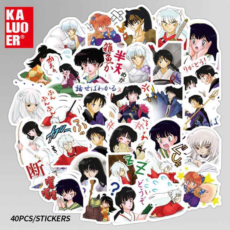 Set 40 sticker dán trang trí hình nhân vật hoạt hình inuyasha cao cấp