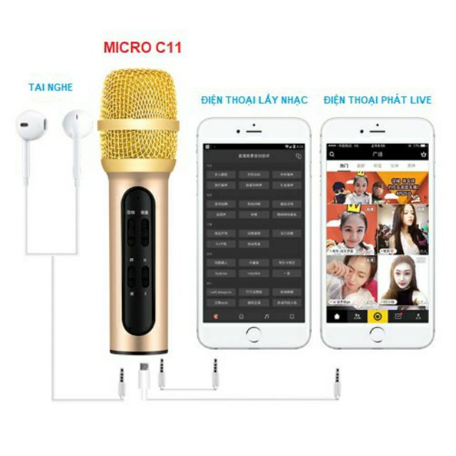 Bộ Micro C11 Live Stream, Hát Karaoke Chuyên Nghiệp Mới, Đầy Đủ Phụ Kiện