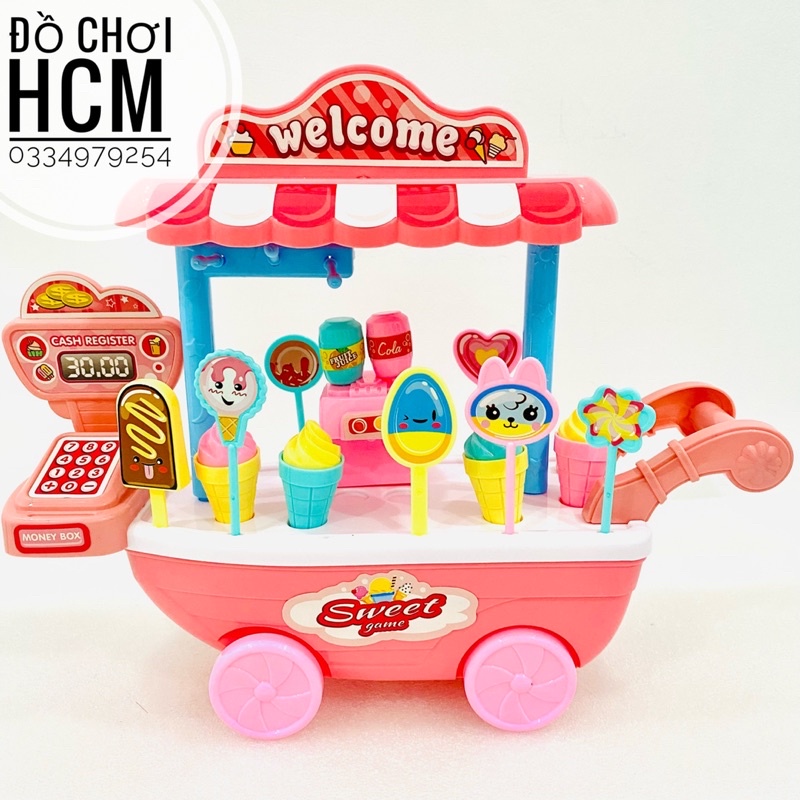 [MỚI] Đồ chơi xe bán kem siêu dễ thương dành cho bé thích chơi đồ hàng nhà bếp, nấu ăn, cắt thái hoa quả trái cây,xe kem