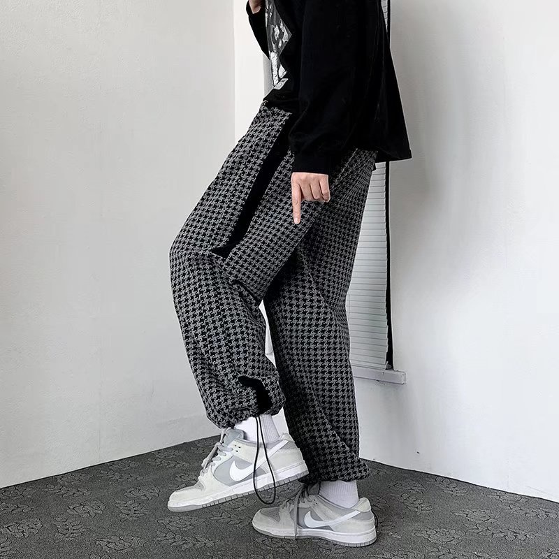 Quần dài caro ống rộng thời trang vintage cho nam nữ