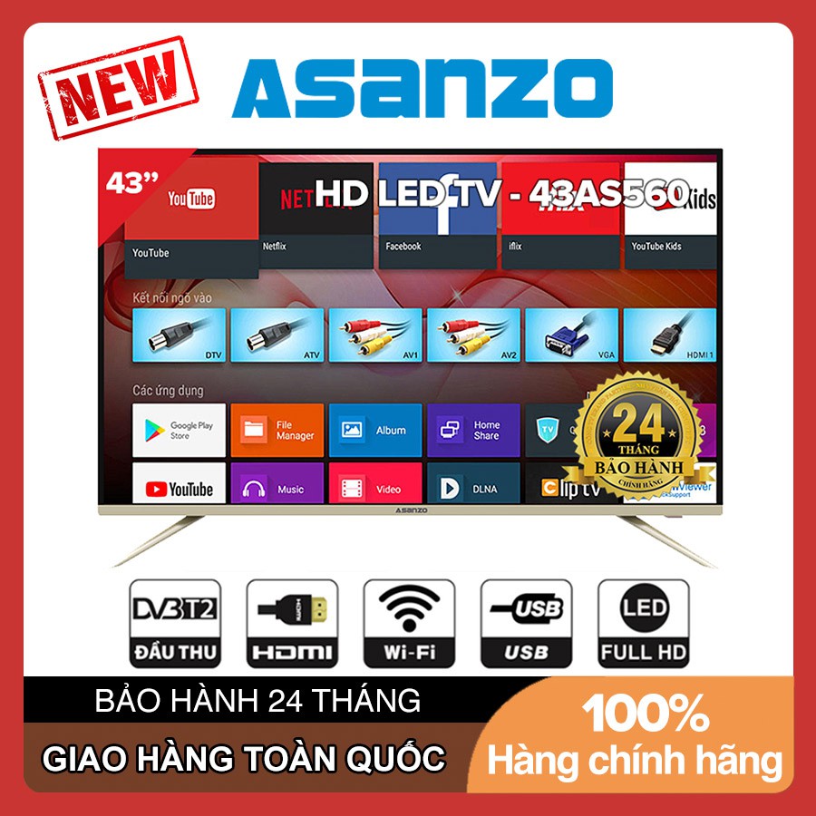 Smart Tivi Asanzo 43 inch 43SL600 Android 8.0, Full HD, Điều khiển giọng nói, DVB-T2, Wifi ,Tivi Giá Rẻ - Bảo Hành 2 Năm | BigBuy360 - bigbuy360.vn
