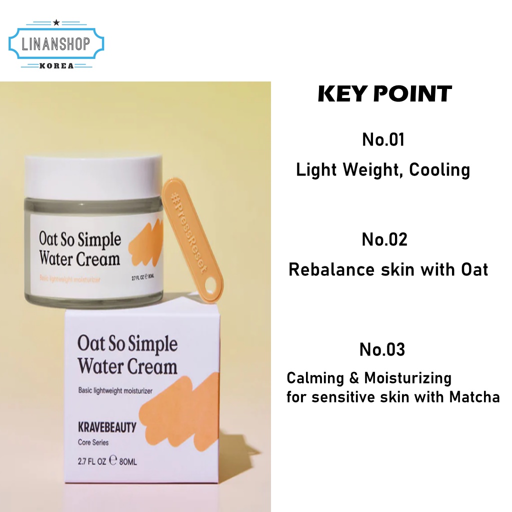 KRAVE BEAUTY Kem Oat So Simple Water / Kale Lalu Yaha /Great Barrier Relief /Sữa Rửa Mặt Matcha