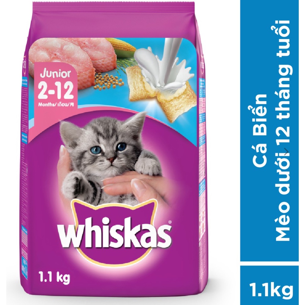 [Mã PET50K giảm Giảm 10% - Tối đa 50K đơn từ 250K] Hạt Whiskas Junior Cho Mèo Con Vị Cá Biển 1.1kg