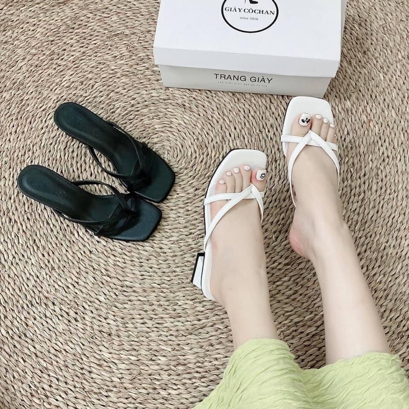 [Rẻ vô đối] Dép guốc quai mảnh kẹp ngón Mã 2 gót vuông 4p siêu đẹp