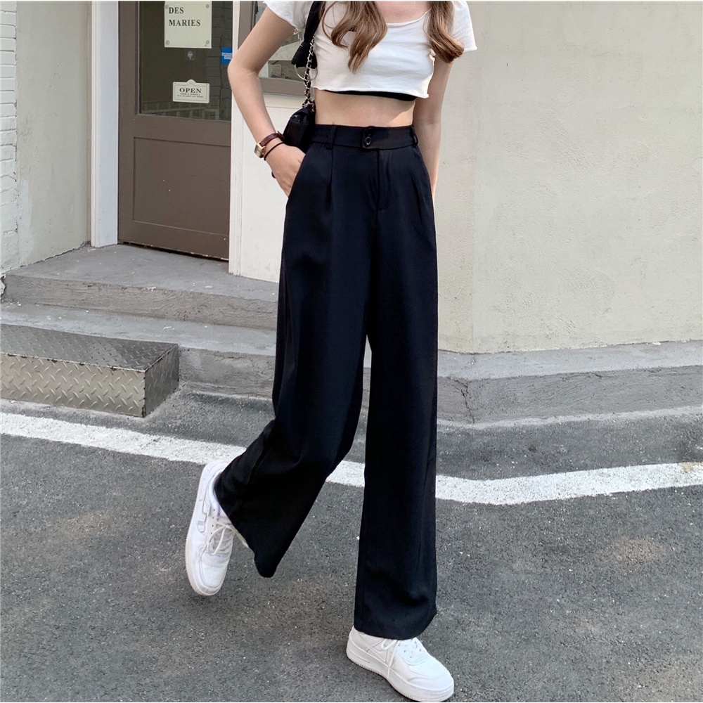 Quần Tây Ống Rộng Lưng Cao Thời Trang Cho Nữ
