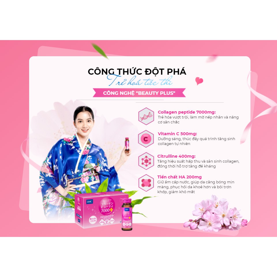 Collagen nước DHC Nhật Bản Collagen Beauty 7000 Plus 500ml (50ml x10 lọ/ hộp)