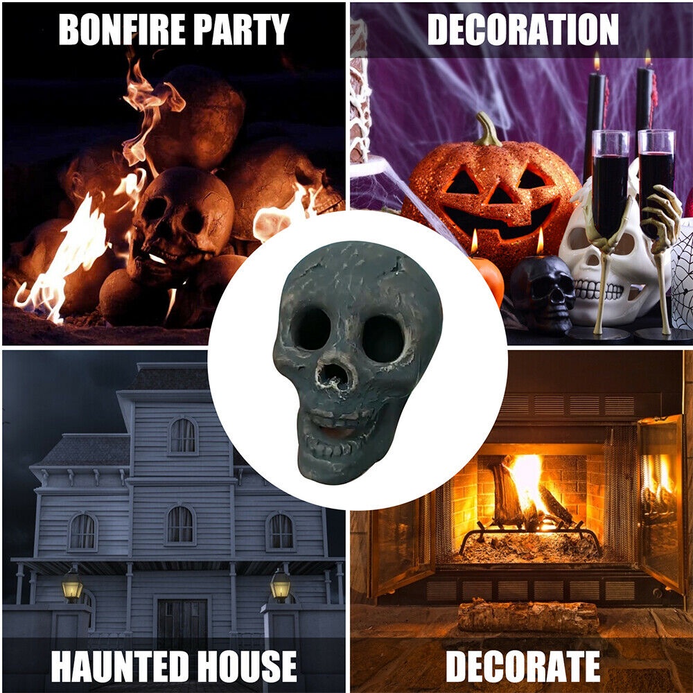 1 Pcs Funny Creative Halloween Party DHalloween Simulation Black Charlar Skull Fire Pit Fireplace Burning Horror Props Collection Decoration