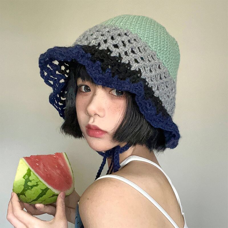 Nón Đan Len Tai Bèo Handmade Cột Dây Y2K Phong Cách Hàn Quốc