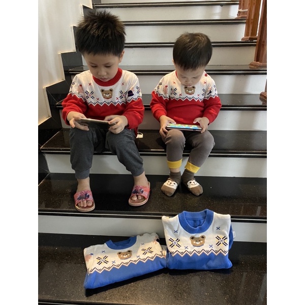 Áo Len Gấu Cho Bé Trai Bé Gái Size 1-6 tuổi, Áo Len Mặc Tết