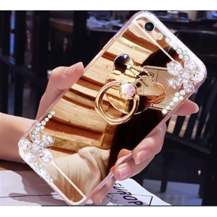 Ốp điện thoại tráng gương đính đá/ giá nhẫn đỡ cho điện thoại IP 6/6S,IP X/XS/XSMAX