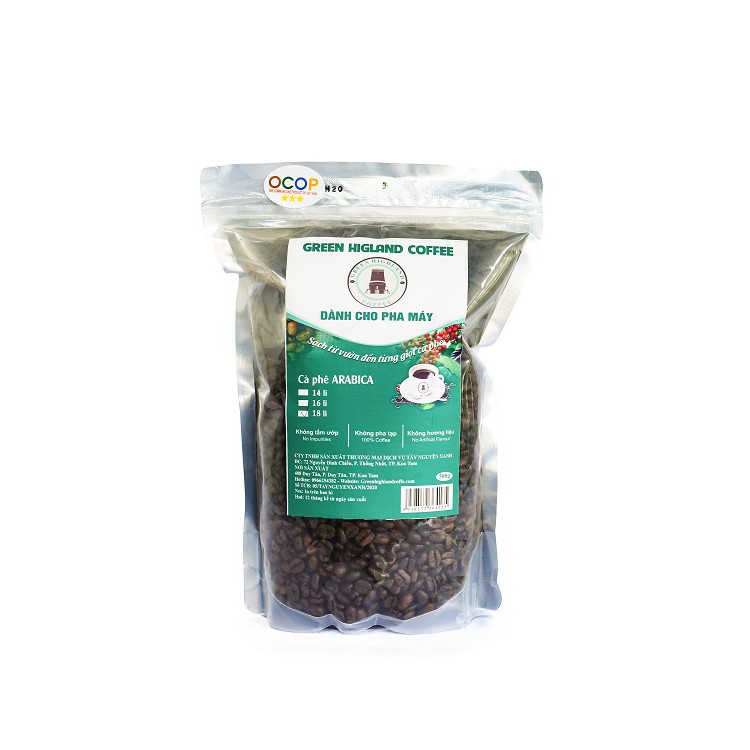 Cà phê nguyên hạt rang robusta, arabica sạch 500gr và 1 kg tây nguyên xanh ocop kon tum