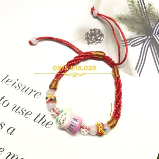 Vòng Tay Mèo Gốm May Mắn, Vòng Tay Chỉ Đỏ