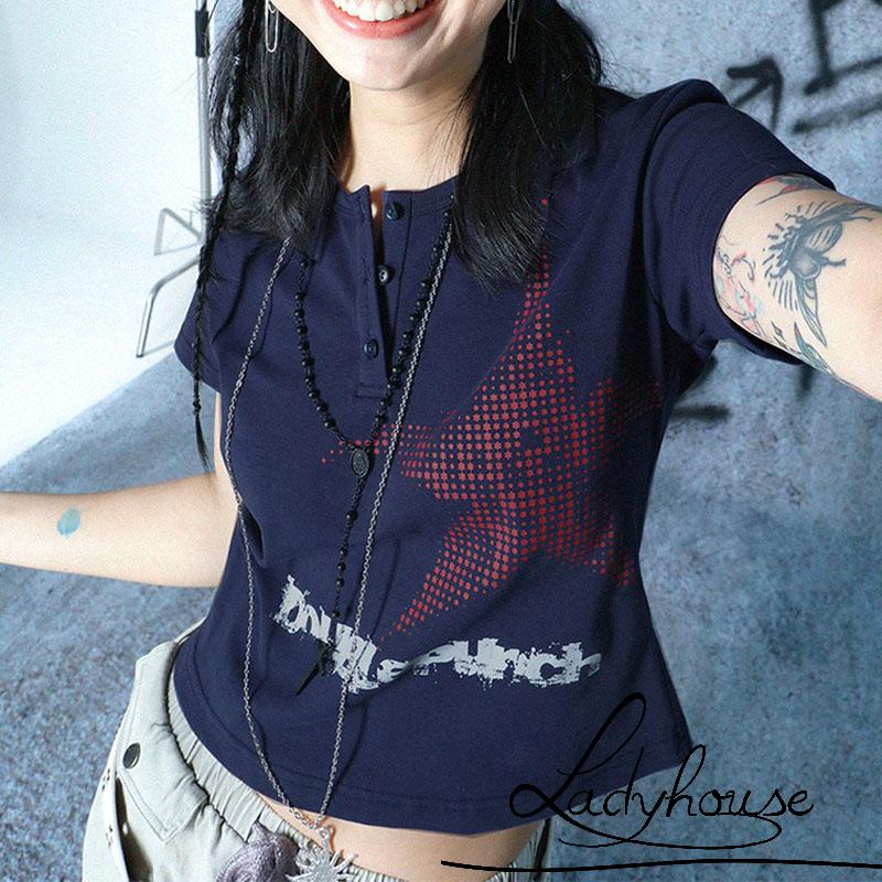 Áo Thun Crop Top Tay Ngắn In Hình Ngôi Sao Thời Trang Mùa Hè Cho Nữ