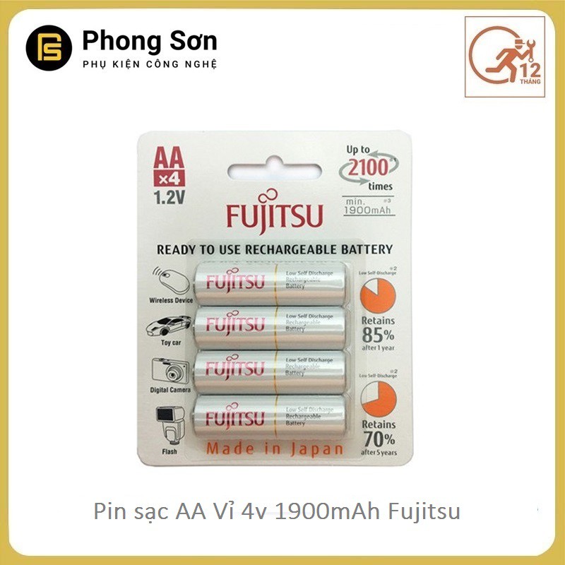 Pin sạc AA Fujitsu 1900mAh vỉ 4 Viên Made in JAPAN , Dùng cho máy ảnh , Đèn Flast, các thiết bị chuyên dụng dùng pin AA