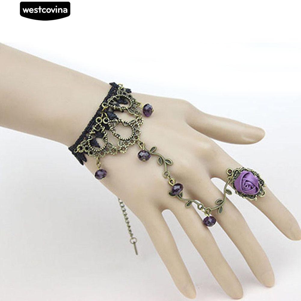 Vòng tay phối ren hoa hồng liền nhẫn cổ điển thời trang cho nữ