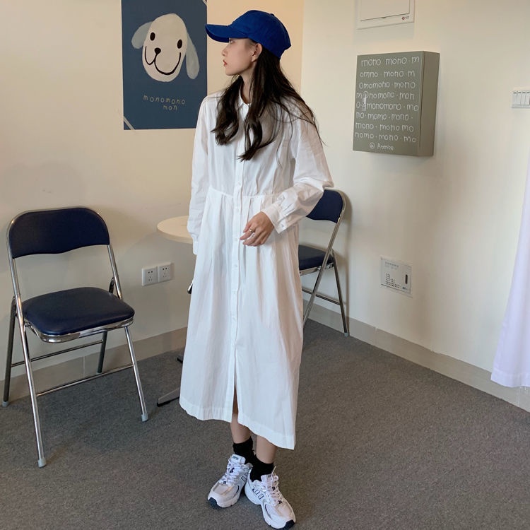 Đầm Midi Dáng Chữ A Tay Dài Màu Trơn Phong Cách Hàn Quốc Thời Trang Cho Nữ