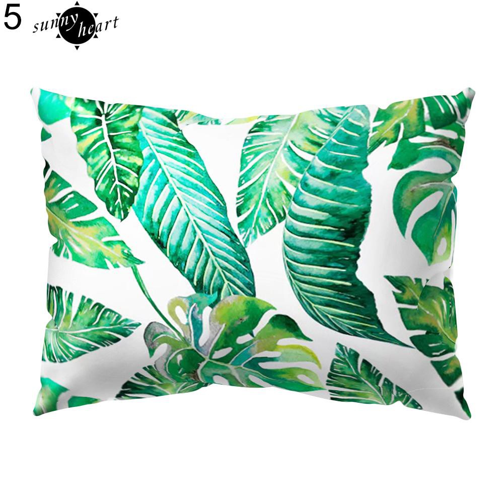 Áo gối khổ chữ nhật 30cm x 50cm in họa tiết lá cây nhiệt đới bắt mắt dùng để trang trí nội thất