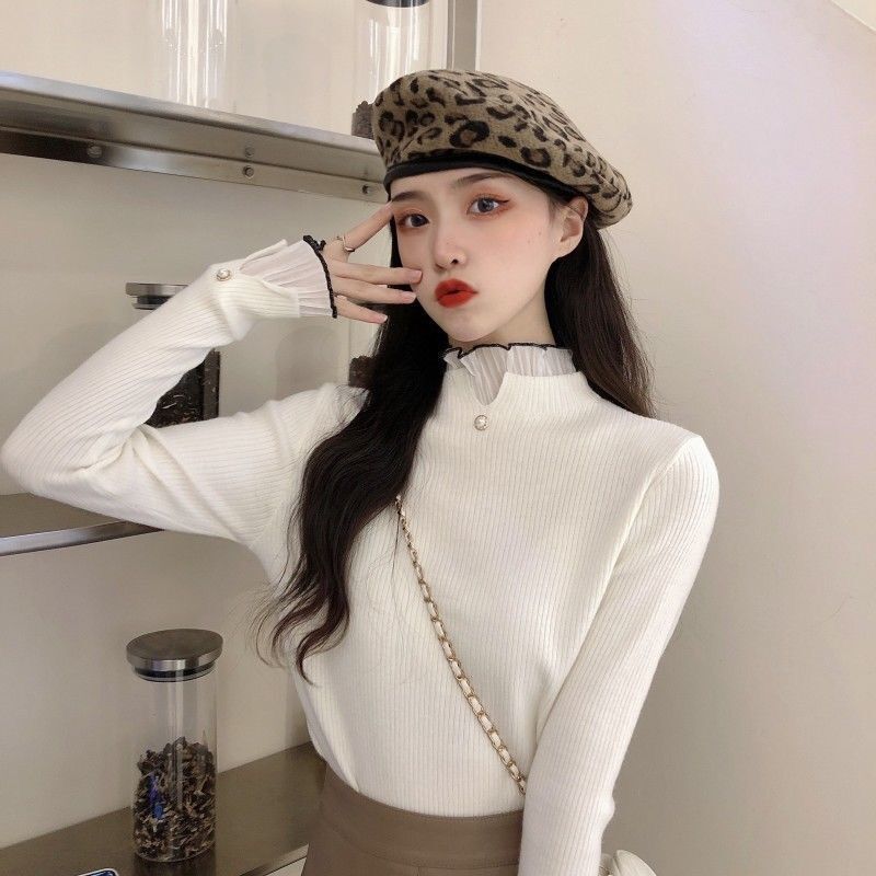 Áo sweater khâu vải mỏng giữ ấm tay dài mặc chui đầu dành cho nữ