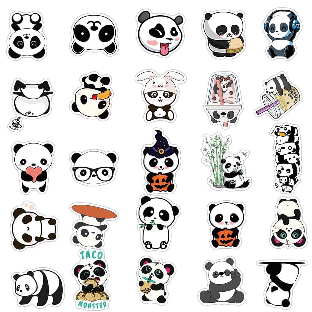 Bộ 50 miếng dán trang trí hình gấu trúc hoạt hình đáng yêu ngộ nghĩnh không thấm nước