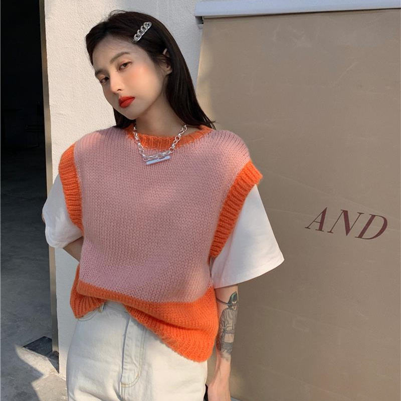 Áo Dệt Kim Sát Nách Phối Màu Tương Phản Trẻ Trung Cho Nữ