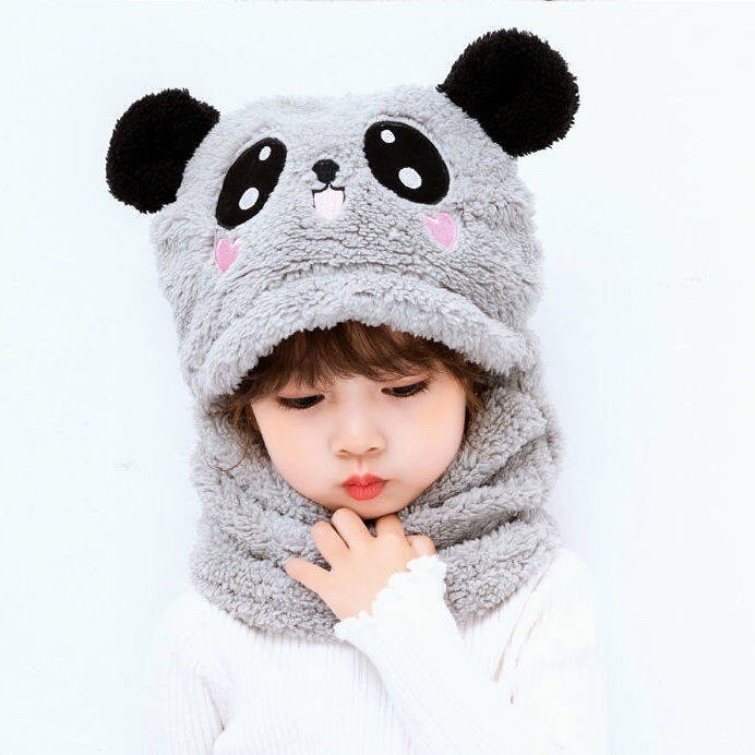 Mũ len trùm đầu tai gấu PANDA dễ thương liền khăn cổ giữ ấm chống gió lạnh mùa đông