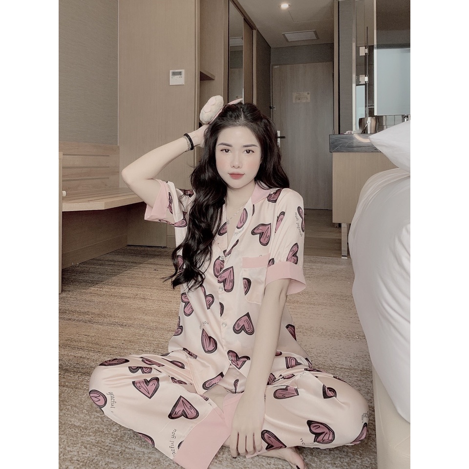 sét đồ bộ pijama nữ tay ngắn quần dài , đồ bộ mặc nhà lụa mango latin satin lụa xịn cao cấp giá rẻ tận xưởng pijama hot